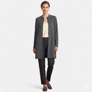 Eileen Fisher Italian Wool Longline Cardigan Size Large Luxury Classic